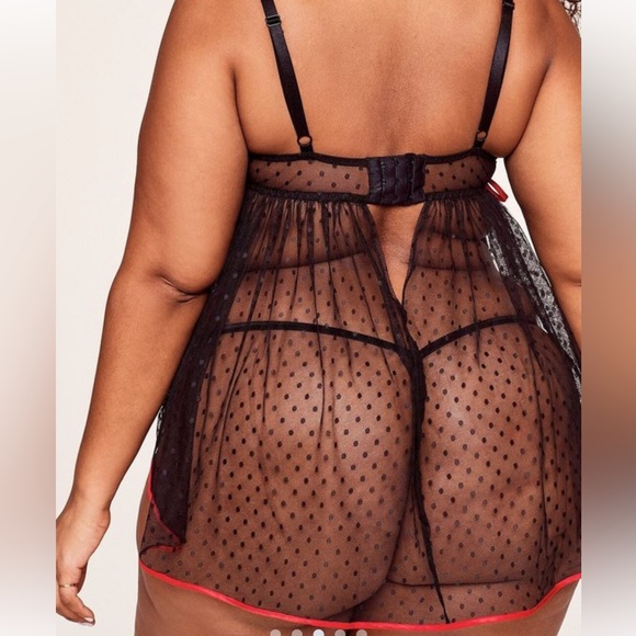 Polka Dot Mesh Lingerie Black Red 2X - Picture 13 of 16